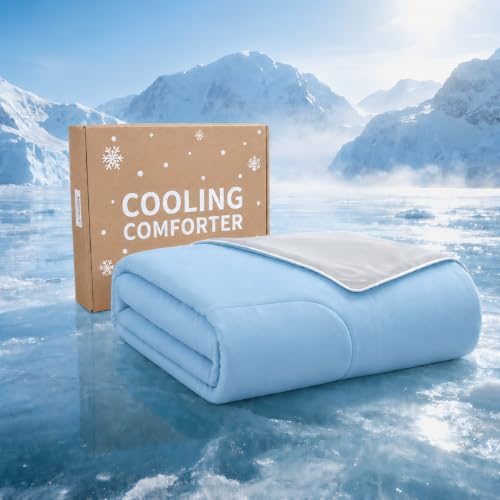 Kmall Cooling Blanket for Hot Sleepers, Reversible 2-Sided Cooling Summer Blanket with Cool-Touch for Night Sweats, Lightweight Breathable Cooling Comforter Full/Queen Size, Blue/Grey 90" x 90"
