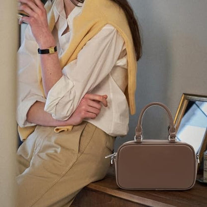 GOINSOUND Women's Crossbody Handbags Small Leather Top Handble Purse | 1 Main Compartments & 2 Pockets, Bowling Style, Removable Strap, Everyday Going Out Casual Dressy Formal, Brown