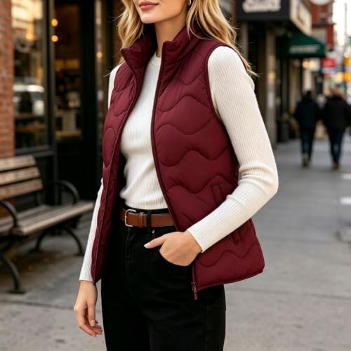 Womens Puffer Vest Lightweight Zip Up Sleeveless Winter Quilted Jackets
