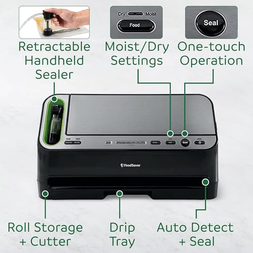 FoodSaver V4400 2-in-1 Vacuum Sealer Machine with Automatic Vacuum Sealer Bag Detection and Starter Kit, Safety Certified, Black and Silver