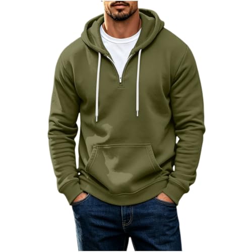 Mens Quarter Zip Hoodie Casual Plain Long Sleeve Athletic Sweater