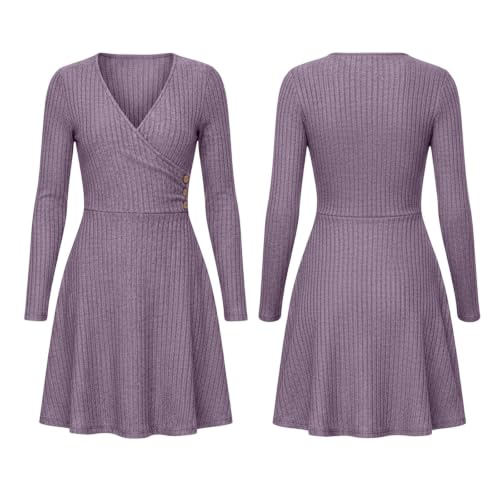 Fall Dresses for Women Long Sleeve Knitted Dress A Line Dresses Purple