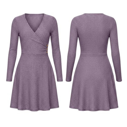 Fall Dresses for Women Long Sleeve Knitted Dress A Line Dresses Purple