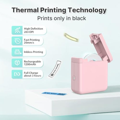 FLEXYVA P24 Label Maker Machine with Tape, Label Printer with 3 Tapes, Pink