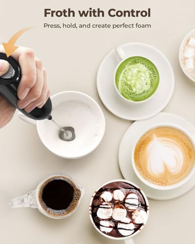 SIMPLETASTE Milk Frother Handheld Electric Foam Maker, Drink Mixer with Stainless Steel Whisk for Cappuccino, Bulletproof Coffee, Latte, Midnight Black, Without Stand, Battery Operated