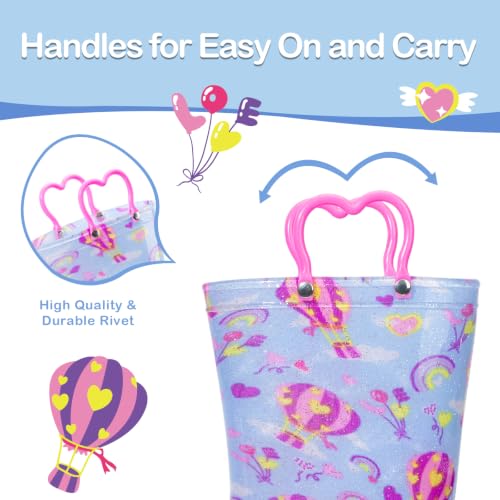 Kids Light Up Rain Boots for Girls, Hot Air Balloon, Big Kid Size 1