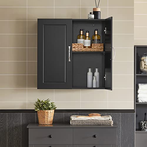 SoBuy Bathroom Wall Cabinet with Adjustable Shelf, 60x30x60 cm | Ultra-Slim Medicine Cabinet with Double Doors and Adjustable Shelf for Bathroom, Kitchen or Laundry, Black, FRG231-SCH