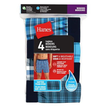 Hanes Men's 4 Pack FreshIQ Cotton Woven Boxer, Assorted, Small