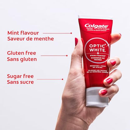Colgate Optic White Stain Fighter Dentifrice blanchissant, Gel menthe fraîche - 90 ml, Paquet de 3