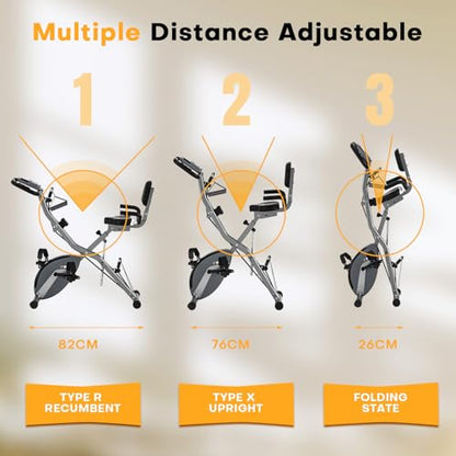 Vélo d'appartement, Vélo stationnaire 5-en-1 MOSUNY Ultra-Silencieux (10 dB), Vélo d'exercice pliable avec Résistance Magnétique Réglable sur 16 Niveaux, Vélo de cyclisme en intérieur de 159 kg pour Entraînement à Domicile