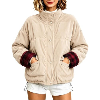 Winter Jacket for Women Fall Jackets for Women Stylish Padded Jackets Solid Two Sides Wear Long Sleeve Slim Elegant Outerwear Office Commute Beige S