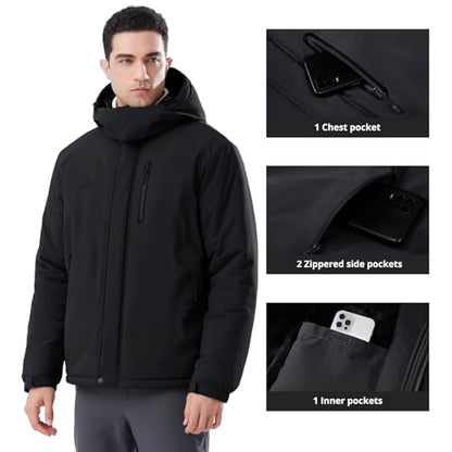 CAMEL Men's Winter Ski Jackets Waterproof Snow Coat with Hood Mountain Windproof Rain Jacket, Black, X-Large