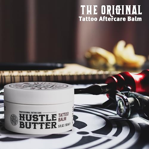 Hustle Butter Tattoo Aftercare 5oz Tattoo Balm, Heals + Protects New Tattoos and Rejuvenates Older Tattoos - 100% Vegan Tattoo Cream No-Petroleum