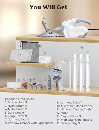 10-in-1 Steam Mop with Detachable Handheld Steamer, Multi & Up Steamer