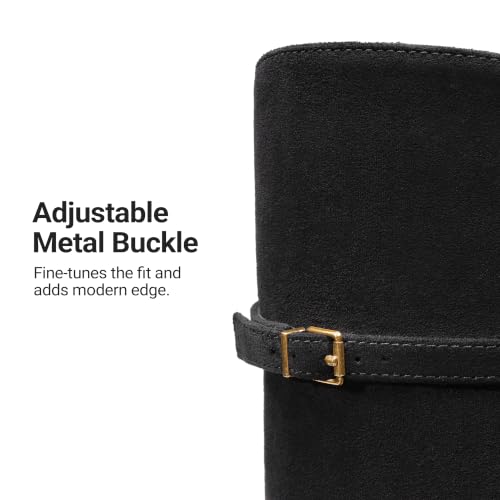 DREAM PAIRS Knee-High Buckle Strap Riding Boots,Black-Suede,7 | Round Toe Straight Shaft Knee-high Easy Pull-on Adjustable Metal Buckle 5mm Foam Insole Faux Suede & PU Leather Tall Boot