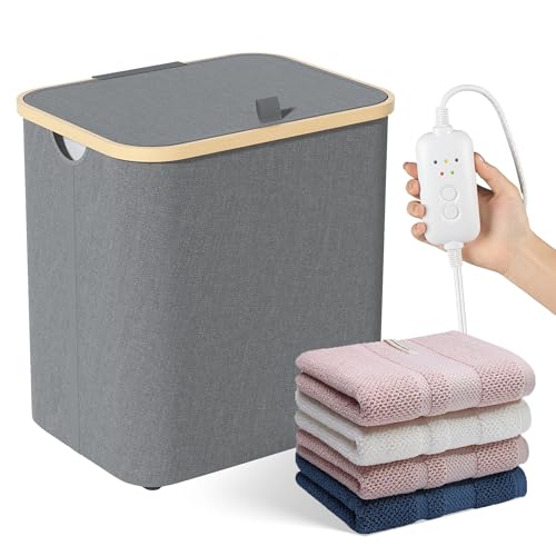 2-in-1 35L Towel Warmer & 46L Laundry Basket, Extra Large Towel Warmer for Bathroom, Foldable Towel Warmers, Heated Blankets Warmers, Auto Shut Off, Fits 3 Oversized 40"X70" Towels, Ideal Gift - Grey