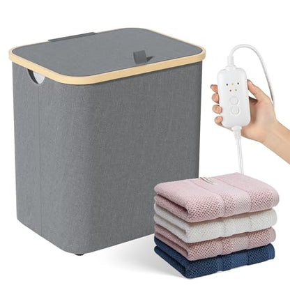 2-in-1 35L Towel Warmer & 46L Laundry Basket, Extra Large Towel Warmer for Bathroom, Foldable Towel Warmers, Heated Blankets Warmers, Auto Shut Off, Fits 3 Oversized 40"X70" Towels, Ideal Gift - Grey