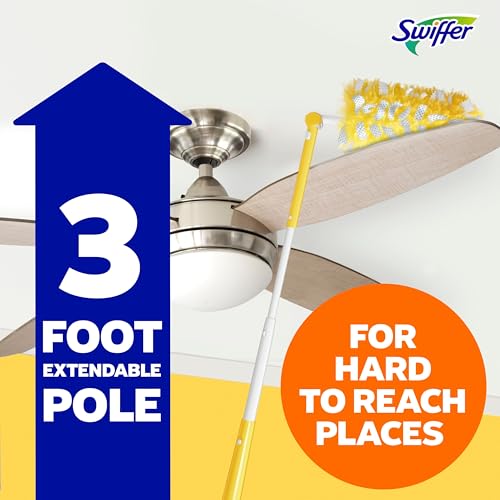 Swiffer Duster Kit with 3ft Extendable Handle, Heavy Duty Dusting Starter Kit with 4 Refills, for Ceiling Fans, Vents and Hard to Reach Places