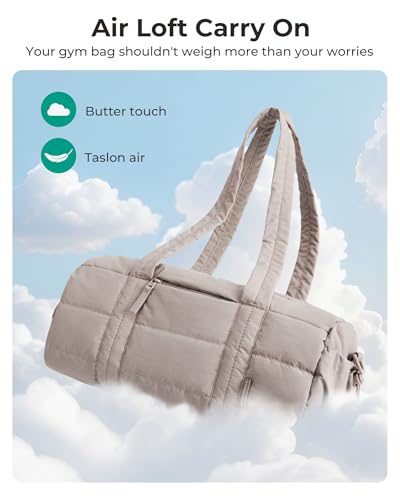 BAGSMART Gym Bag for Women, Yoga Mat Crossbody Bag with Wet & Dry Pocket, 15L Quilted Gym Shoulder Carryall for Weekend, Sand Brown
