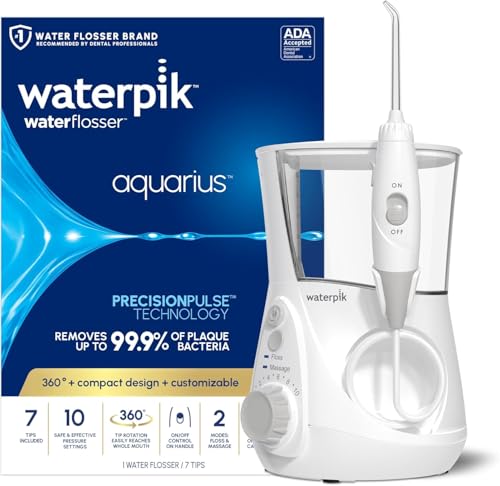 Waterpik Aquarius Countertop Water Flosser for Teeth, 10 Settings, White | For teeth, gums and braces, multiple users and needs, electric power, CDA Validated, ADA Accepted, WP-660