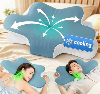 Cervical Neck Pillow for Neck and Shoulder Pain Relief, Ergonomic Memory Foam Contour Pillow with Armrest Grooves, Cooling Washable Cover & Dual-Height Support for Side and Back Sleepers