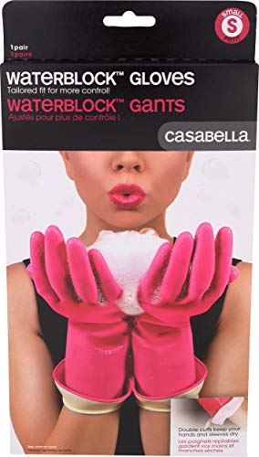 Casabella Premium Waterblock Reusable Household Cleaning Gloves, Medium, Pink