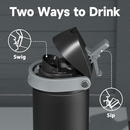 24 oz Insulated Water Bottle for Sports: Meoky Stainless Steel Water Bottle with 2-in-1 Straw and Spout Lid - Leak Proof, Cold for 24 Hours, Fits in Car Cup Holder, BPA-Free for Travel Gym, Night