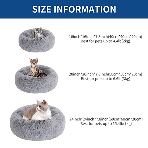BVAGSS Small Dog Bed Cat Bed Calming Plush Pet Bed Soft Washable Anti Anxiety Round Donut Cuddler Fluffy Puppy Bed for Puppy & Kitten JA037 (20 inch, Light Grey)