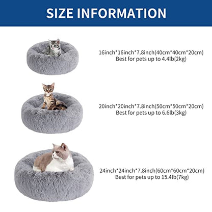 BVAGSS Small Dog Bed Cat Bed Calming Plush Pet Bed Soft Washable Anti Anxiety Round Donut Cuddler Fluffy Puppy Bed for Puppy & Kitten JA037 (20 inch, Light Grey)