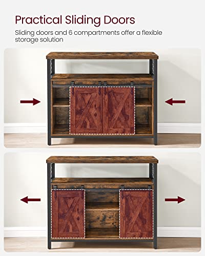 VASAGLE Buffet Cabinet, Coffee Bar Storage Cupboard, Sideboard with 2 Sliding Barn Doors, Adjustable Shelves, 33 x 100 x 80 cm, for Living Room, Rustic Brown and Ink Black ULSC092B01