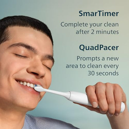 Philips Sonicare 2100 Rechargeable Electric Toothbrush, 1 Brush Head, White | 200% More Plaque Removal, 2 Brush Settings, 2-Minute Guided Timer, QuadPacer, EasyStart, 14-Day Battery, HX3661/04