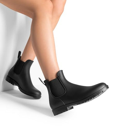 DREAM PAIRS Women's Rain Rubber Boots,Black,10
