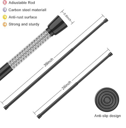 AIZESI 2pcs Spring Tension Rods Adjustable 26 to 39 inch, Black