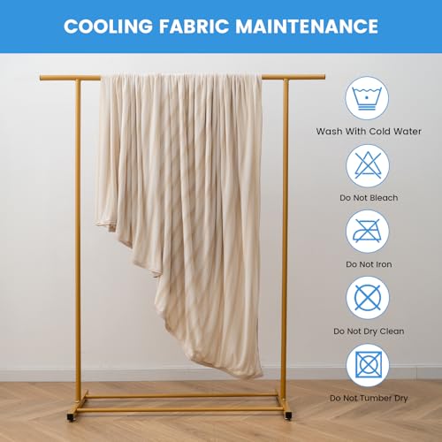 Syalife Cooling Blanket King Size for Hot Sleepers and Flashes, Ultra Thin Lightweight Summer Blankets with Q-Max 0.5 Arc-Chill Fiber, Double Sided (Striped Beige, 108"x 90")