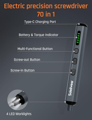 Soleilwear 70-in-1 Mini Electric Screwdriver Set, Precision Screwdriver