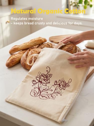 Reusable Beeswax Bread Bags for Homemade Bread with Wide Zipper 2Pack