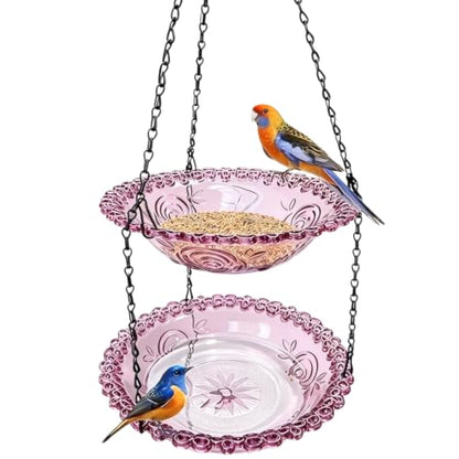 Outdoor 2-Tier Hanging Bird Feeder Hummingbird Bathing Tray for Gardens Patios and Backyards Decorative Birdbath for Birdwatching and Feeding