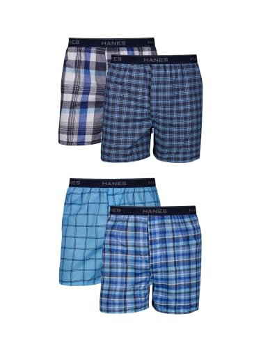 Hanes Men's 4 Pack FreshIQ Cotton Woven Boxer, Assorted, Small