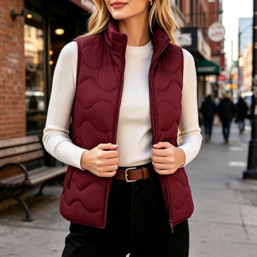 Womens Puffer Vest Lightweight Zip Up Sleeveless Winter Quilted Jackets