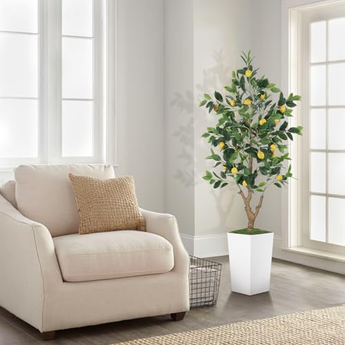 PHYTREE 5FT Artificial Lemon Tree with White Tall Planter & Fruits