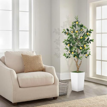 PHYTREE 5FT Artificial Lemon Tree with White Tall Planter & Fruits