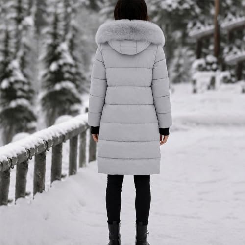 Womens Winter Jackets Long Puffer Coat Zip up Hooded Padded Outwear | Women's down Alternative Coats & Jackets,Heavyweight Warm Padded Outerwear,Faux Fur Hood,Long Sleeve,With Pockets,Winter 2026