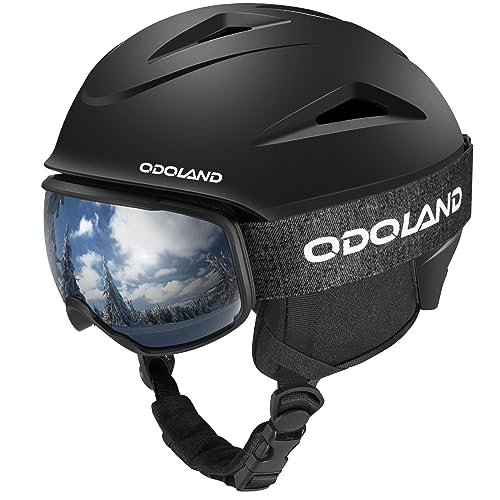 Odoland Ski Helmet, Snowboard Helmet with Ski Goggles for Skiing, Shockproof, Windproof, Safety Snow Sports Helmet and Protective Goggles for Men Women and Youth,Black, L