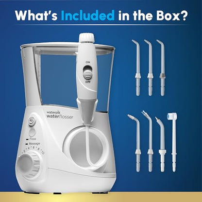 Waterpik Aquarius Countertop Water Flosser for Teeth, 10 Settings, White | For teeth, gums and braces, multiple users and needs, electric power, CDA Validated, ADA Accepted, WP-660