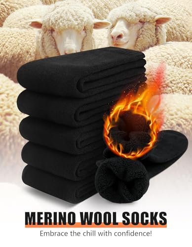 YADIFEN 5 Pairs Merino Wool Socks for Men Winter Cold Weather Extra Warm | Thermal Super Thick Hiking Sock Cozy Size 7-13 13-15