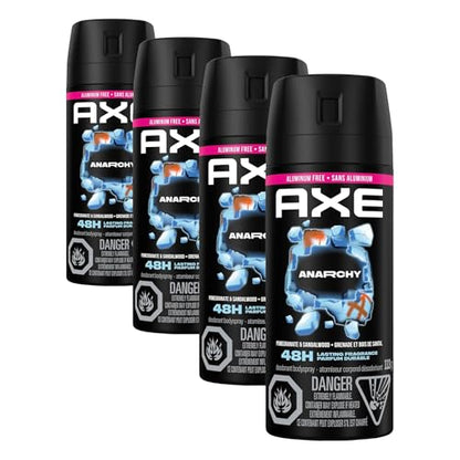 AXE Anarchy Deodorant Body Spray for 48-Hour odour protection, Pomegranate & Sandalwood, Aluminum-free Deodorant, 113g (Pack of 4)