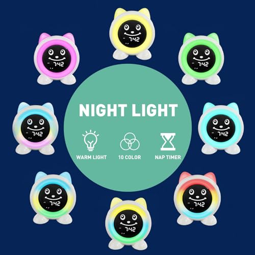 I·CODE Time to Wake Kids Alarm Clock, Toddler Sleep Training Clock | Night Light & Nap Timer, Gift for 2-10 Years Old Children Boys Girls