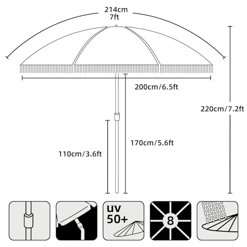 AMMSUN 7ft Boho Patio Umbrella with Fringe, Noble Black