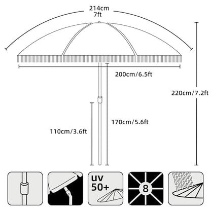 AMMSUN 7ft Boho Patio Umbrella with Fringe, Noble Black