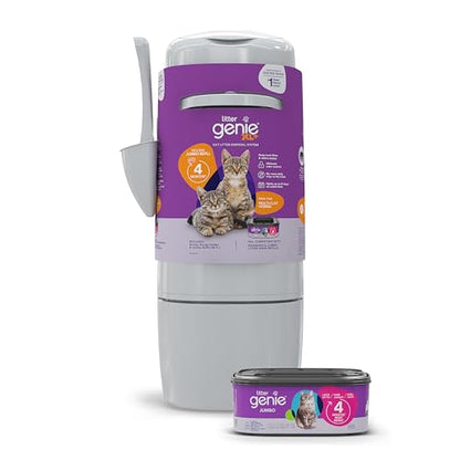 Litter Genie XL+ Pail with 24 ft Jumbo Refill, Ideal for Multi-Cat Homes | Large odour-locking pail, holds up to 21 days of cat litter, and includes a Jumbo Refill lasting up to 4 months for 1 cat.